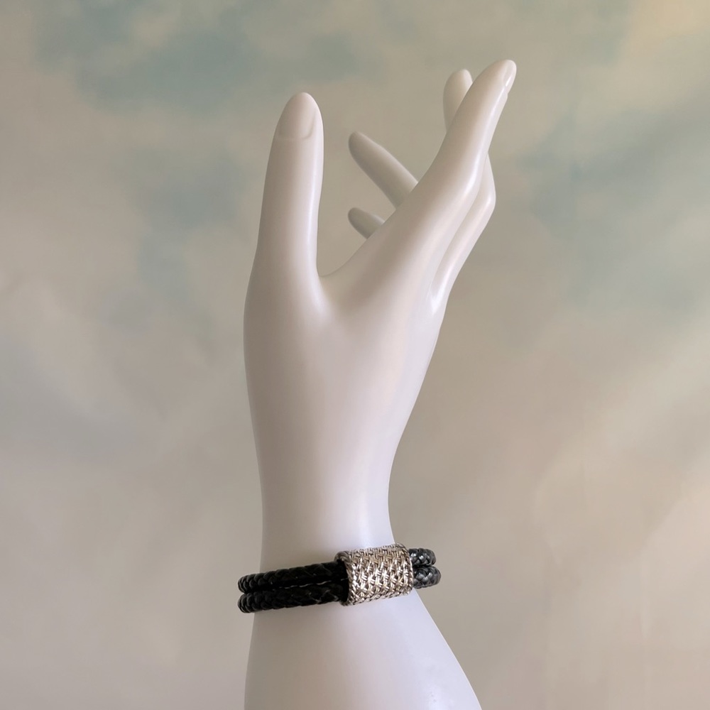 Leather And Silver Braided Bracelet